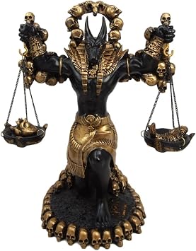 Ebros Ancient Egyptian God Anubis Statue by Ankh Altar Weighing The Heart Against Ostrich Feather Figurine 9" Tall