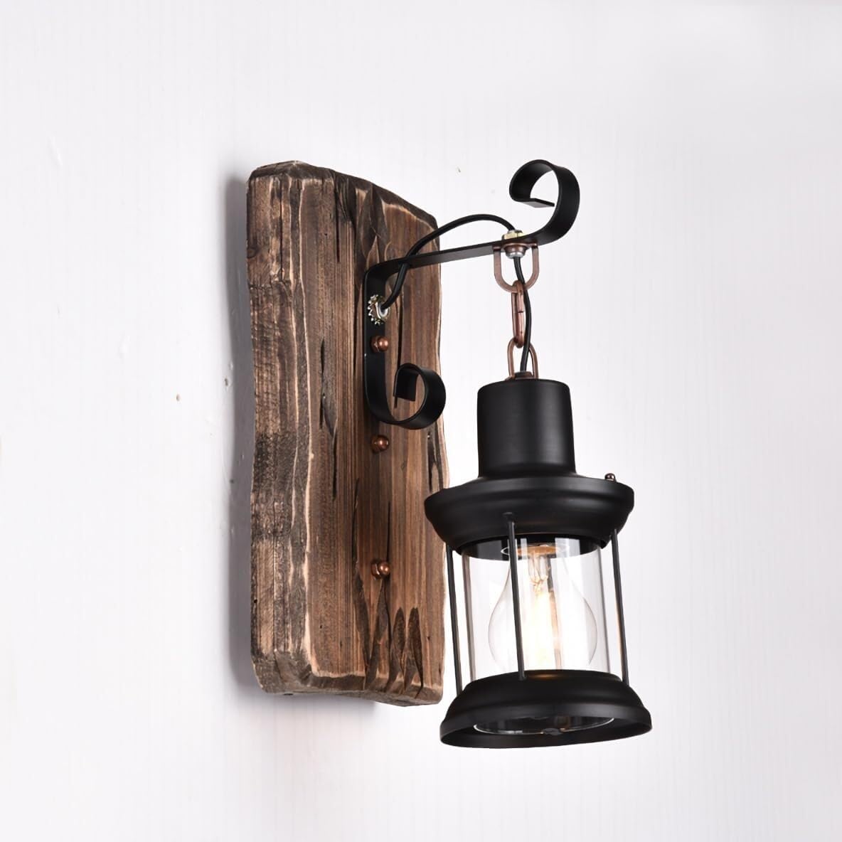 AWEITG Vintage Industrial Wall Sconce - Rustic Wood and Metal Light Fixture for Porch, Corridor, Hallway, Bedroom, and Kitchen