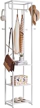 IBUYKE Hanger Rack Trolley Hanger Wardrobe Shelf 4 Tiers with Casters Wagon Clothing Storage Hanger 8 Hooks Open Rack Rustproof Finish Load Capacity 220 lbs (100 kg) Assembled Item White JPTMJ088W