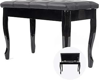 Tabouret de Piano à Hauteur Fixe Banc de Piano De Luxe, avec Coussin Étanche et Stockage de Musique Supplémentaire à Dessus Rabattable Solide Intérieur, Utilisant un Matériau Respectueux de l'Enviro