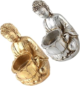 Hemobllo 2pcs Vintage Resin Buddha Statue Candle Holder Decorative Tealight Holders for Living Room and Bedroom Buddha Figurine Candlestick Antique Finish
