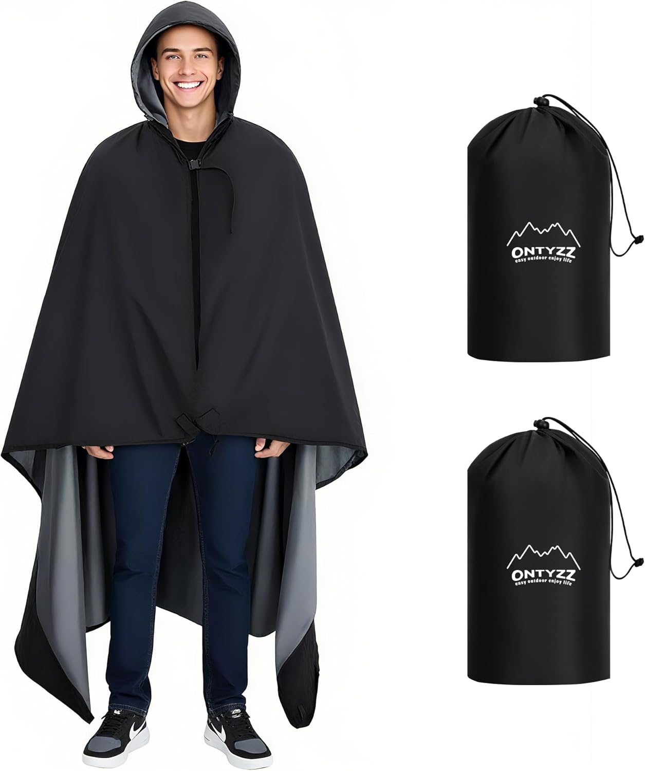 ONTYZZ Waterproof Camping Blanket, Windproof Poncho Hoodie Blankets with with Crystal Velvet Lining, Wearable Sleeping Bag