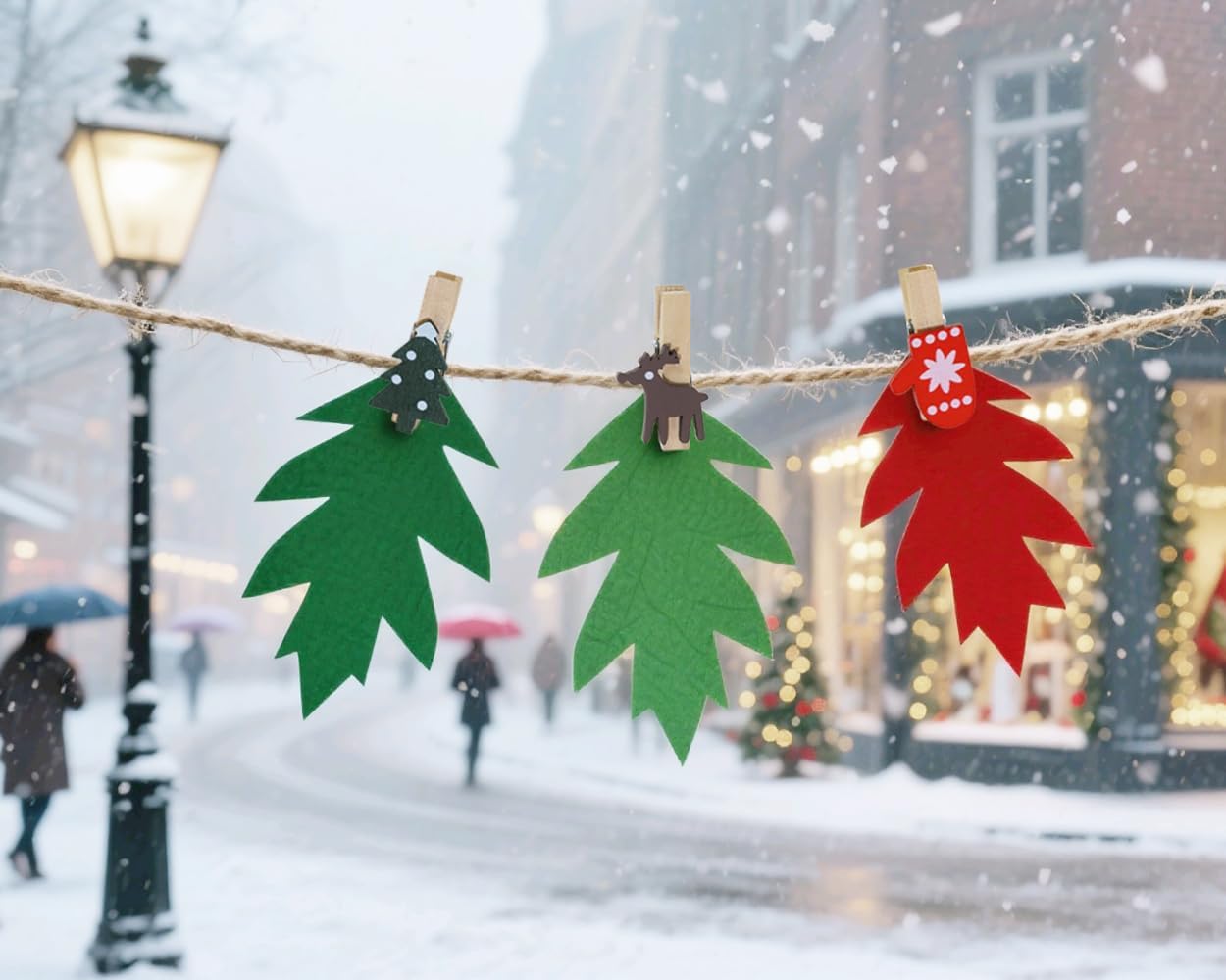 Christmas Mini Wooden Clips 40Pcs Small Gloves Christmas Tree Snowflake Reindeer Clothespins with Jute Twine for Photo Paper Crafts Holiday Party Cards Holders (40)