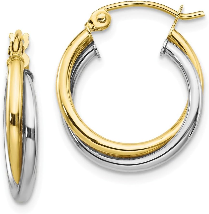 FJC Finejewelers 10k Yellow and White Gold Textured Twist Hoop Earrings