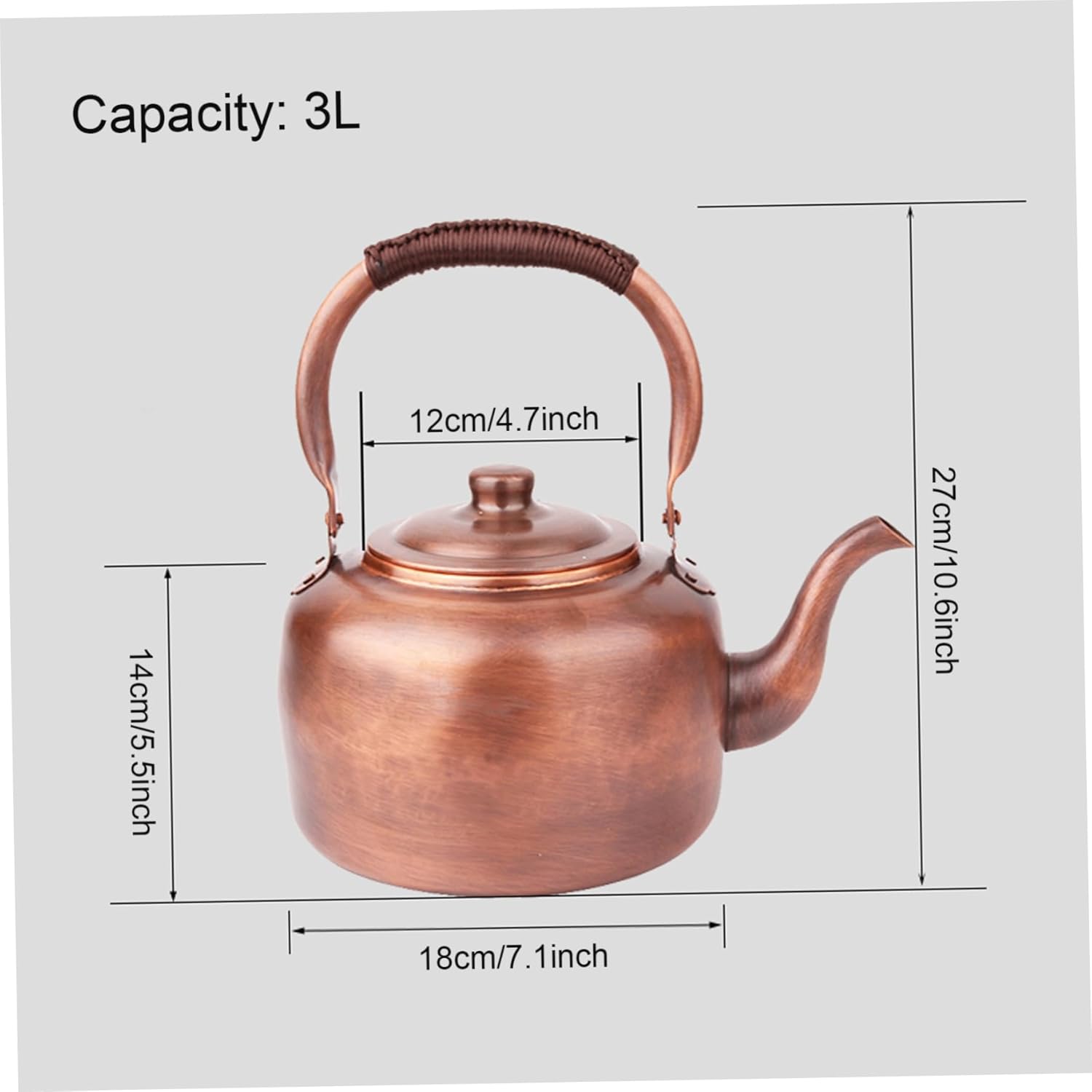 Copper Tea Kettle for Stove Top, 3L Whistling Kettle with Ergonomic Handle, Works on Induction, Gas & Electric Stoves, Vintage Tea Pot.