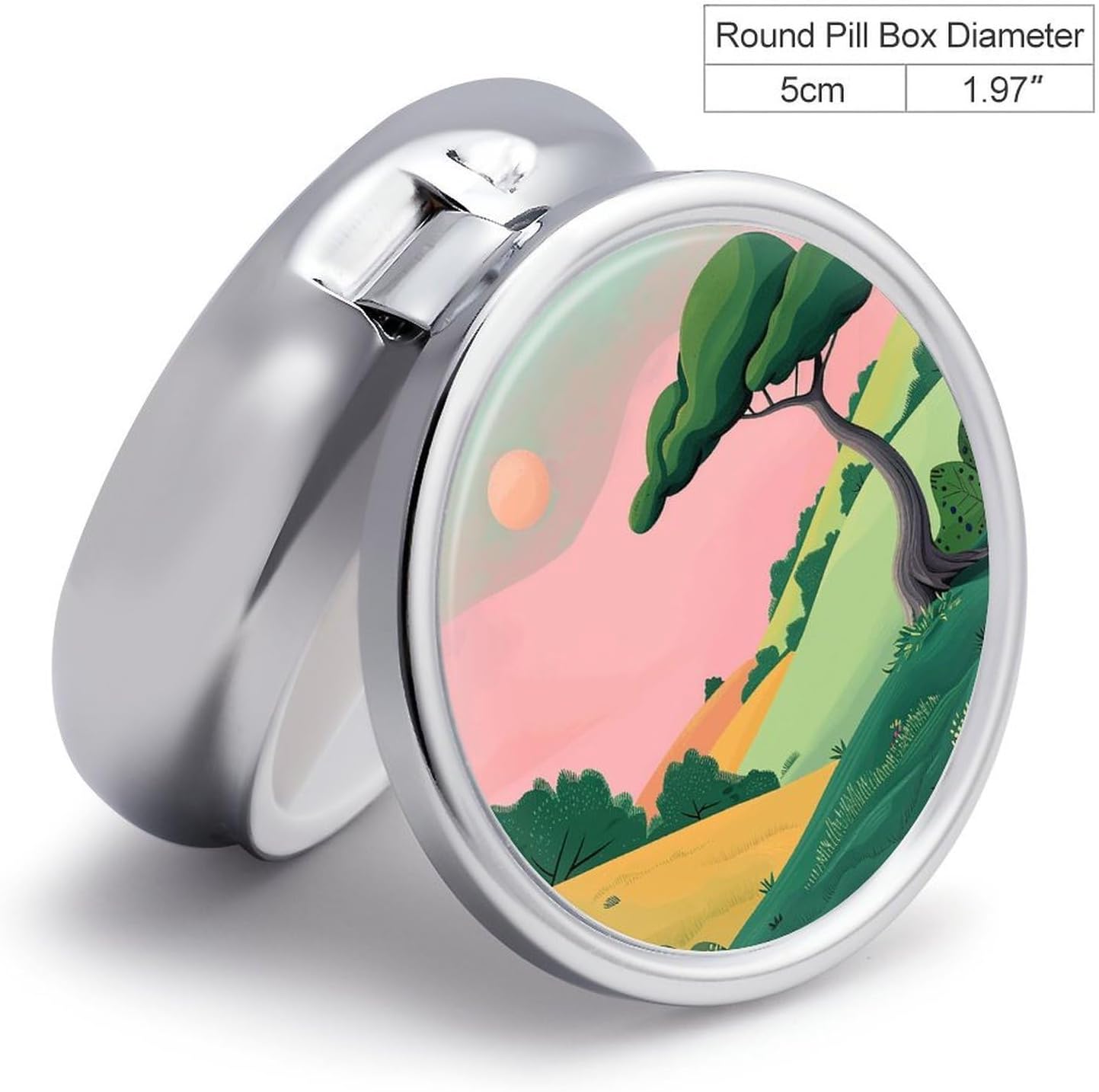Round Daily Tree Grass Pill Case with 3 Compartment & Mirror image 2