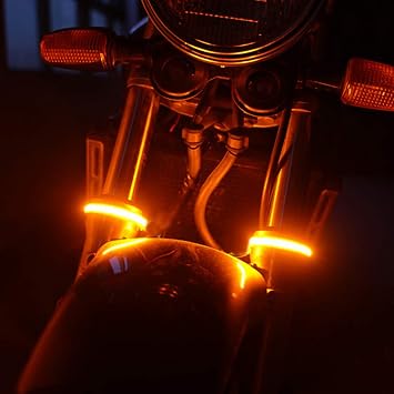 Motorcycle LED Fork Turn Signal Blinkers DRL Daytime Running Light Adjustable Strips Bars lamps (39mm-70mm) for Harley Davidson Victory Front Rear Turning Indicator Lights