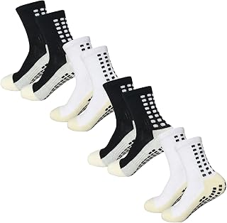 Yufree 4 Pairs Grip Soccer Socks Non-Slip Grippy Athletic Socks for Men Women Football Basketball Tennis