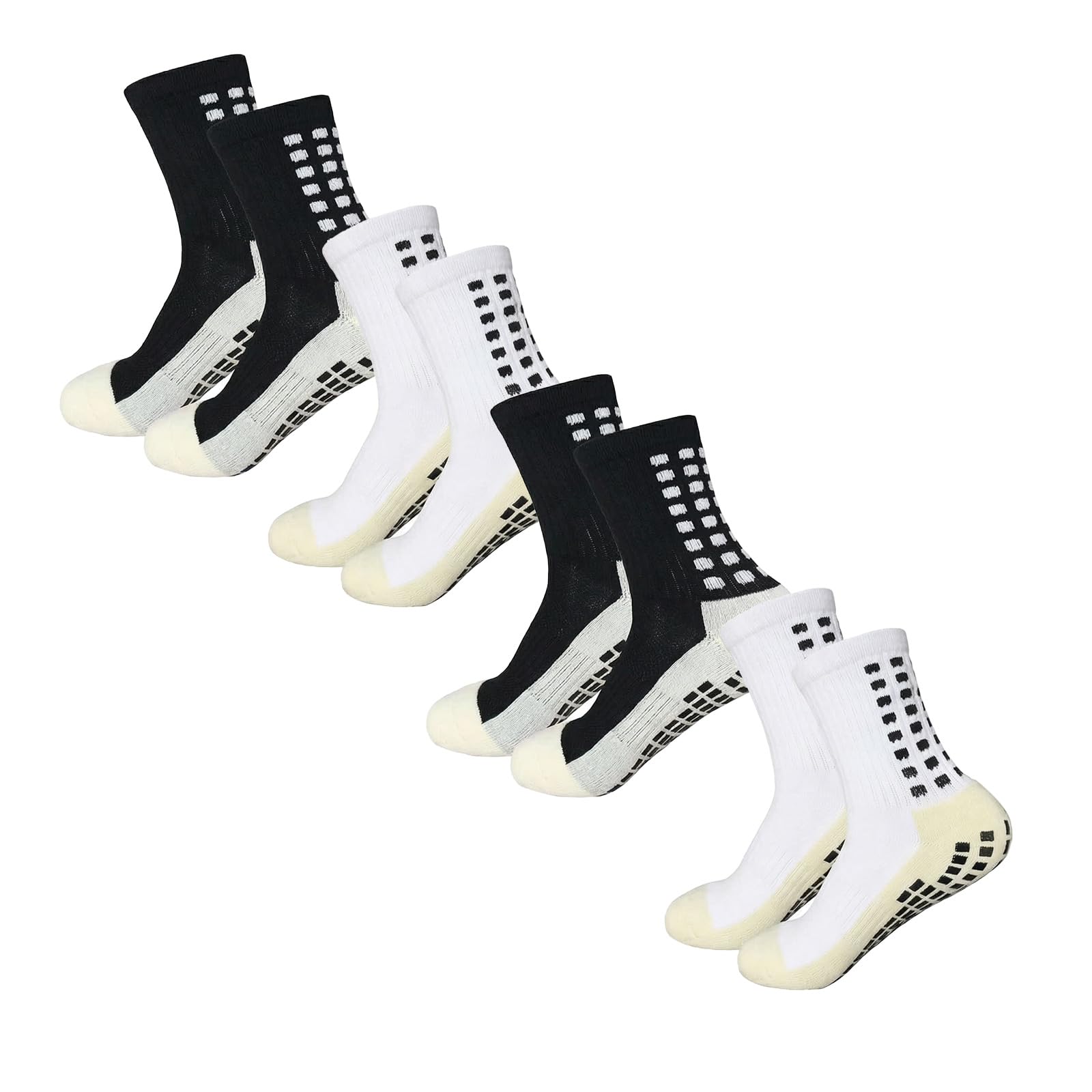 Yufree Grip Soccer Socks Anti Slip Non Slip Men's Athletic Socks for Football Basketball Sports, 4 Pair One Size Black White