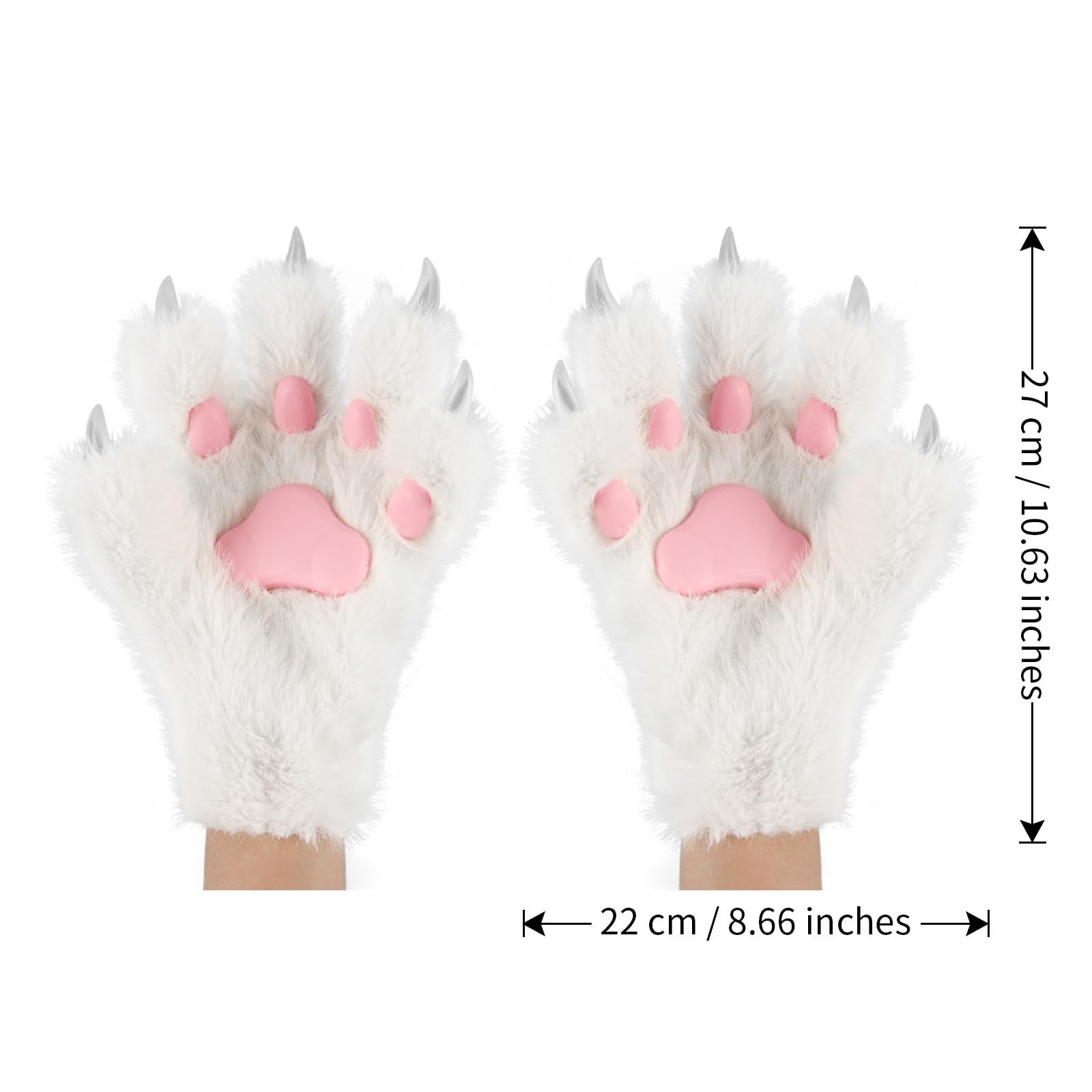 PPFINE Faux Fur Furry Wolf Fox Tail Paw Gloves and Cat Ears Headband Set for Halloween Anime Cosplay Party - Image 4