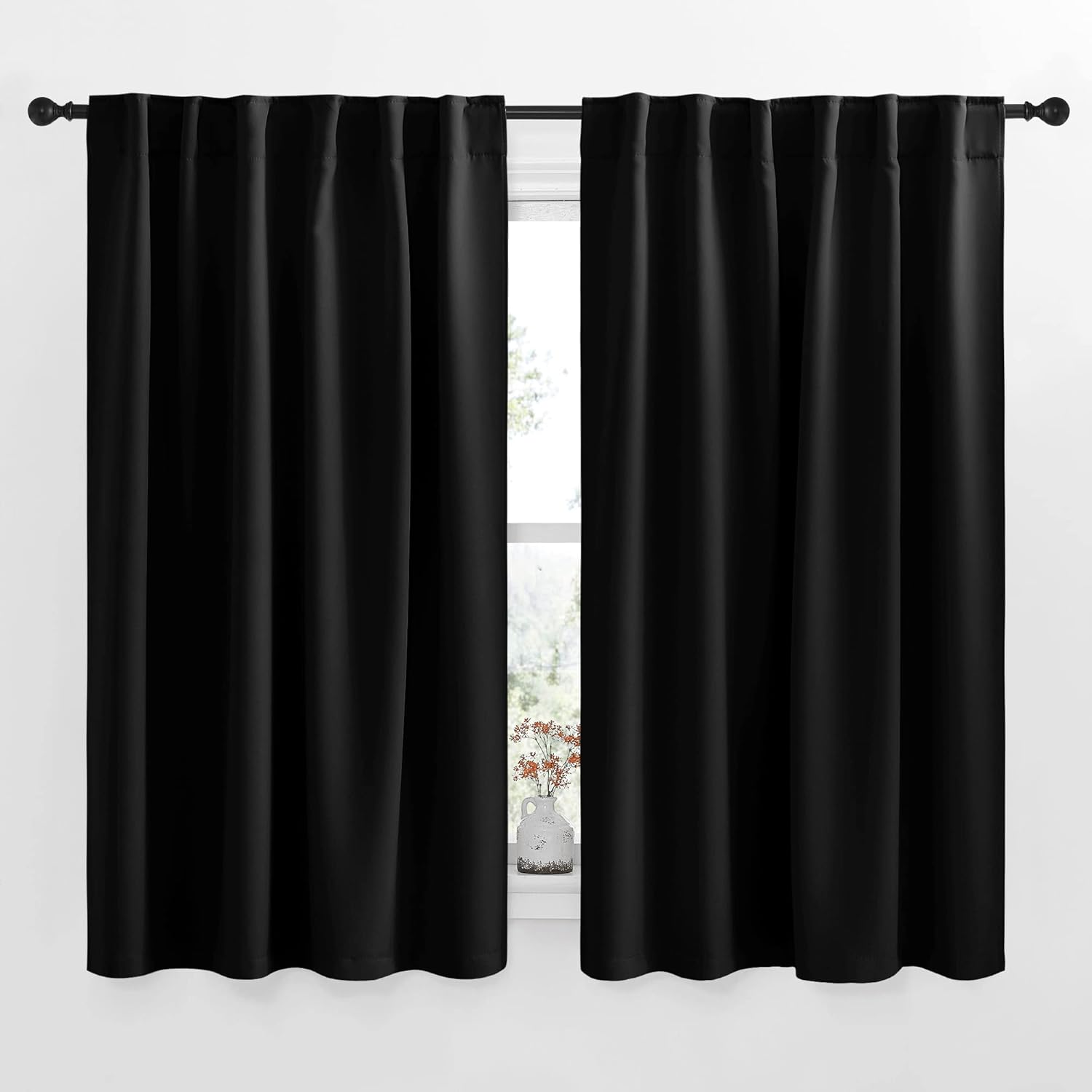 NICETOWN Halloween Blackout Curtain Blinds Window Panels - (Black Color) W52 x L63, Double Panels, Thermal Insulated Blackout Draperies for Living Room
