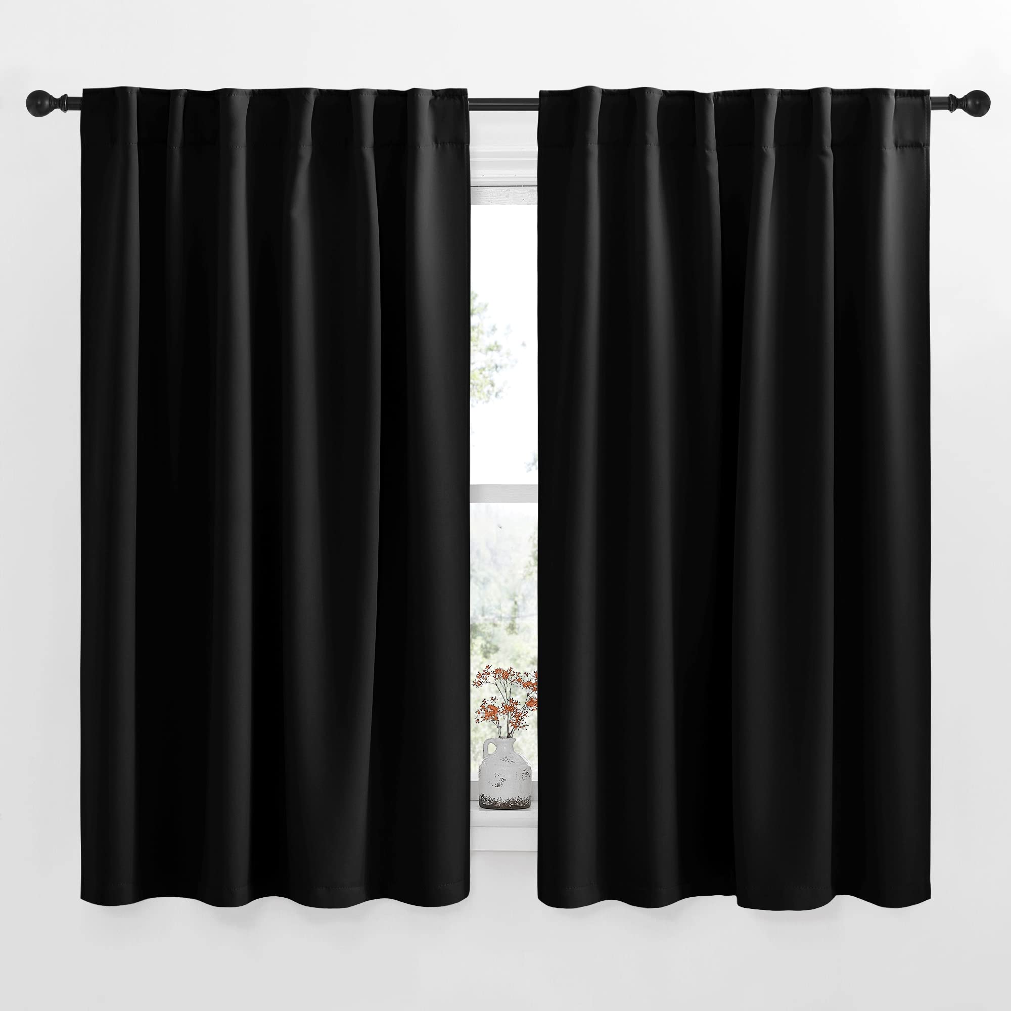 NICETOWN Halloween Blackout Curtain Blinds Window Panels - (Black Color) W52 x L54, Double Panels, Thermal Insulated Blackout Draperies for Living Room
