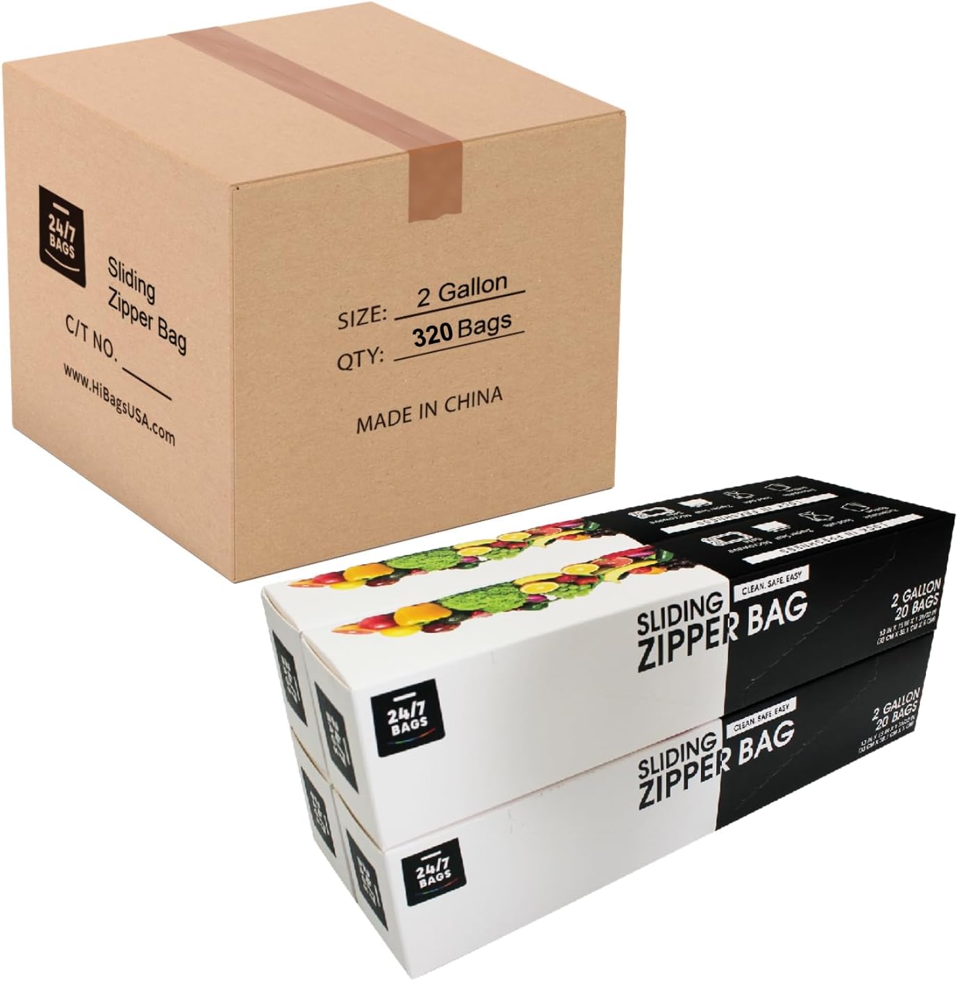 2 Gallon Slider Storage Bags- 320 Count, Featuring Expandable Bottom, Zero BPA, Microwave-Safe(16 boxes of 20)