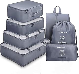 AVENUX 7pcs Set Travel Organizer Packing Cubes Lightweight Travel Luggage Organizers with Laundry Bag or Toiletry Bag Laun...