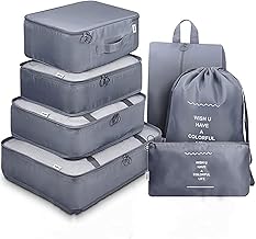 7pcs Set Travel Organizer Packing Cubes Lightweight Travel Luggage Organizers with Laundry Bag or Toiletry Bag Laundry Organiser (Grey, 7 PCS)