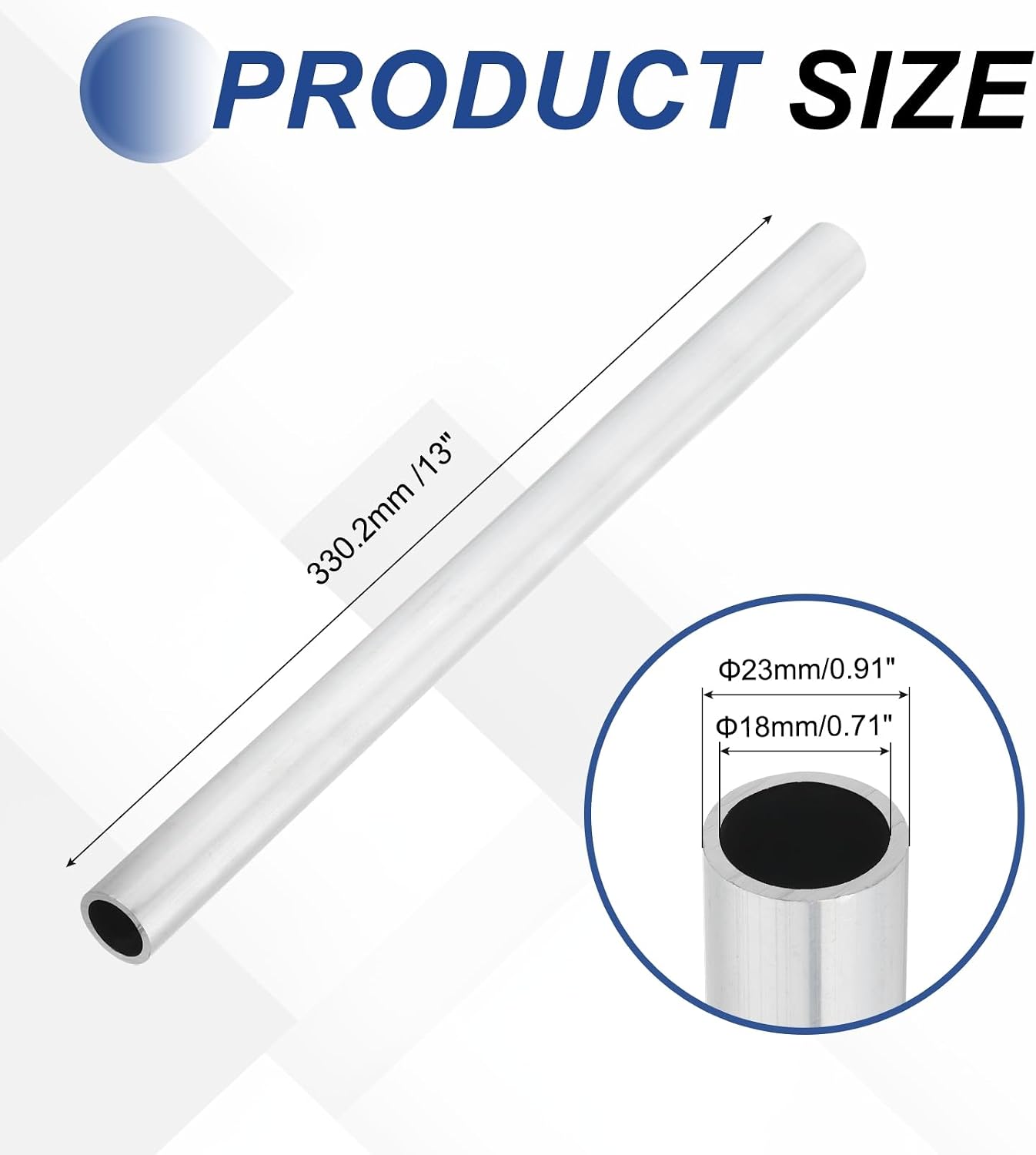 MECCANIXITY 6063 Aluminum Tubing Round Tube 0.91"(23mm) OD x 0.71"(18mm) ID 13"(330.2mm) Length Metal Straight Pipe for Industrial, DIY Craft, Furniture, Decoration, Silver