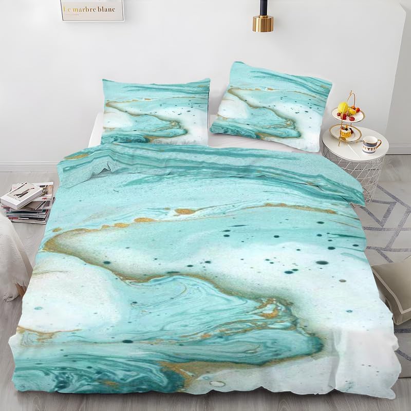 Housse de couette king size bleu marbre anti-plis literie douce facile à laver