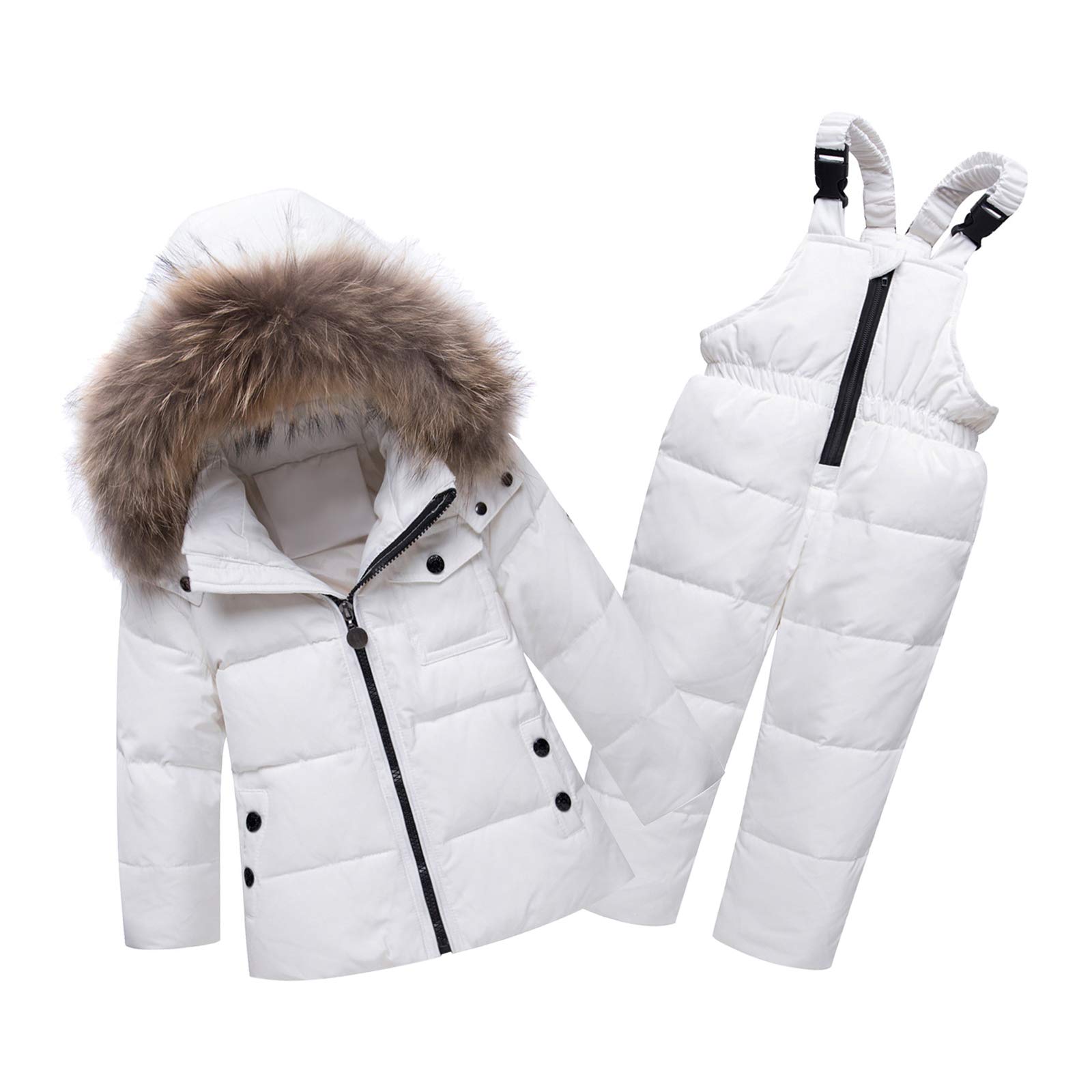 amropi Traje de Nieve Niña Niño Chaqueta con Capucha + Pantalones 2 Piezas Invierno Conjunto de Esquí Blanco,4-5 Años