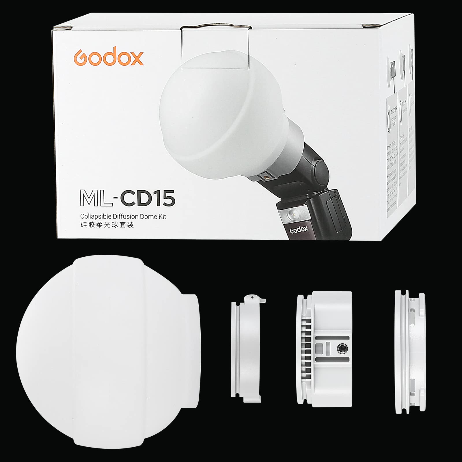 Godox ML-CD15 Diffuser Dome Kit, Folding Light Modifier Made of Silicone Material, Flash Light diffusers, Compatible with Godox V1, V860III V850III TT685II Bracket,AD200 AD200PRO,V1PRO and ML30 ML60
