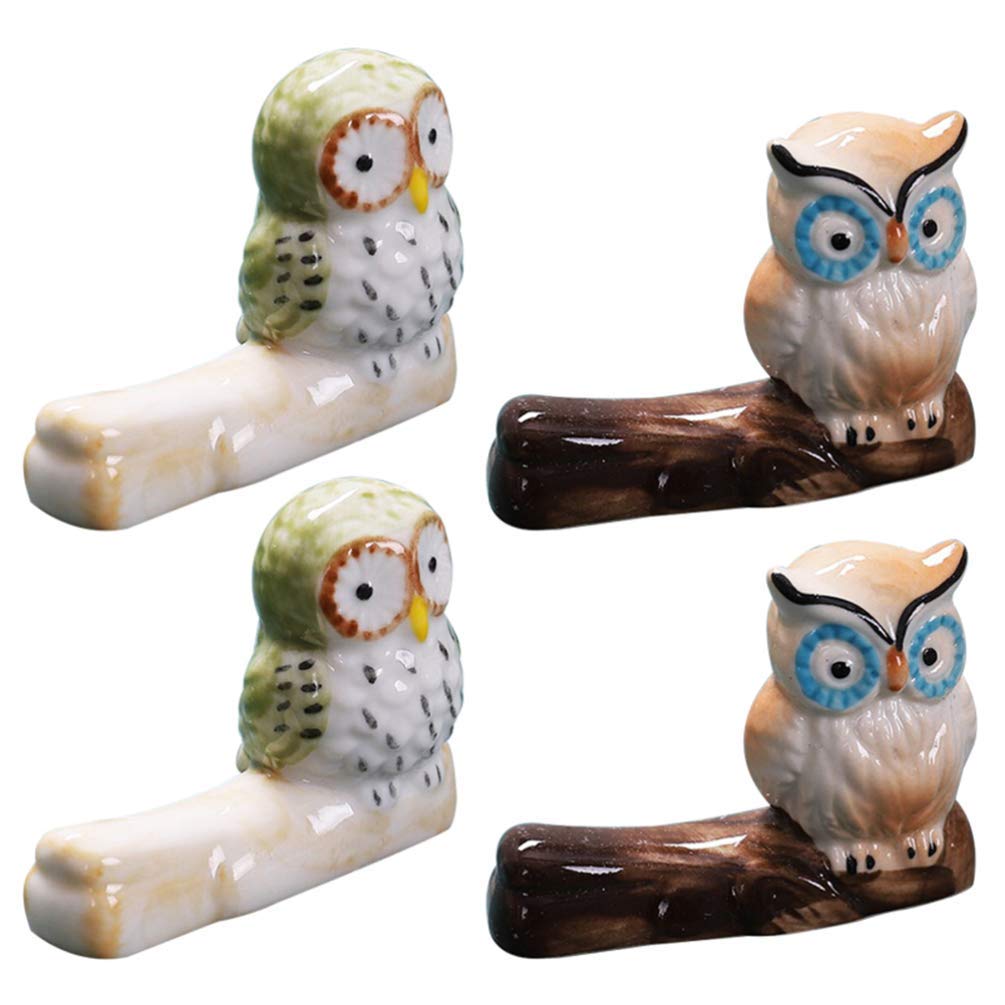 WDWDW Chopstick Rest Chopsticks Holders Restaurant 4Pcs,Ceramic Owl Spoon Fork Knife Flatware Cutlery Silverware Table Decor