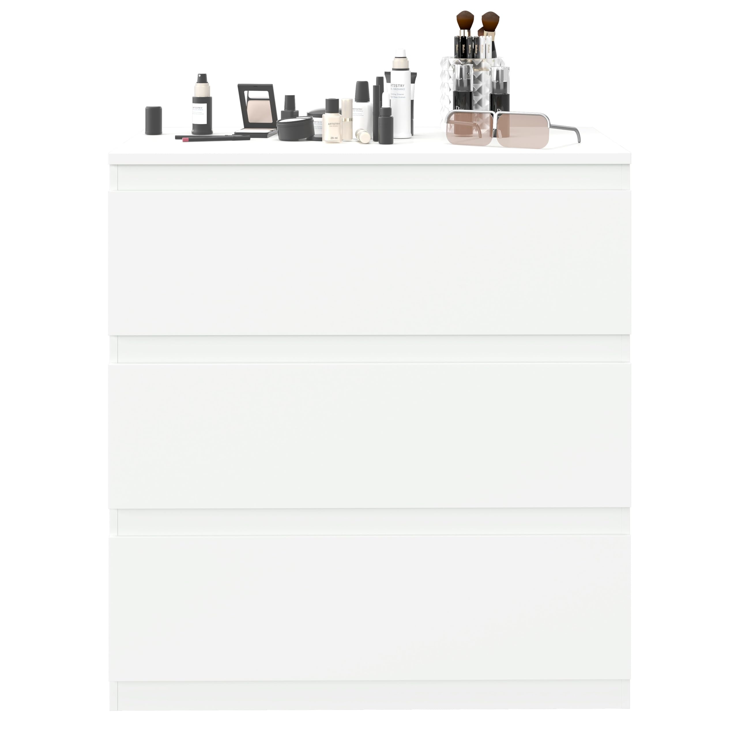 hitsuki Nachtschrank Weiß mit 3 Schubladen Große Nachtkommode & Nachtkasten Moderne Kommode für Schlafzimmer & Wohnzimmer mit leisen Schienen & Anti-Kipp-Schutz 70x40x75cm