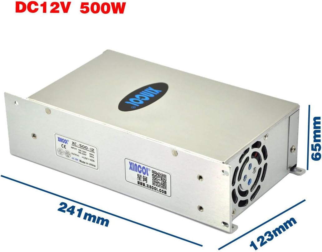 XINCOL AC-DC SMPS AC110V/220V to DC12V 42A 500W Switched Mode Switching Power Supply (SMPS) Transformer Driver Adapter for LED Strip Light