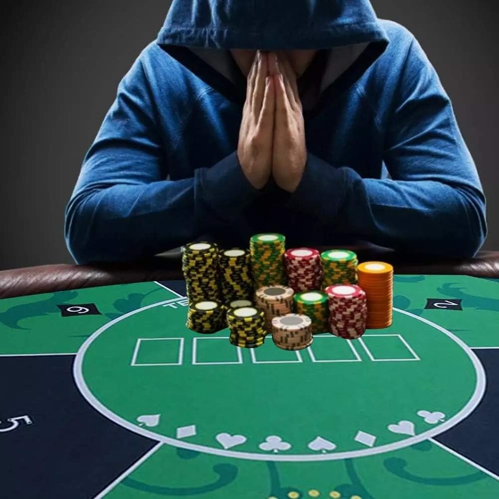 Poker mat Poker Mat Poker Table Top, Flannel Surface Texas Hold Em Poker Mat with Carry Tube for Family Party Games Poker Accessories(Blue)