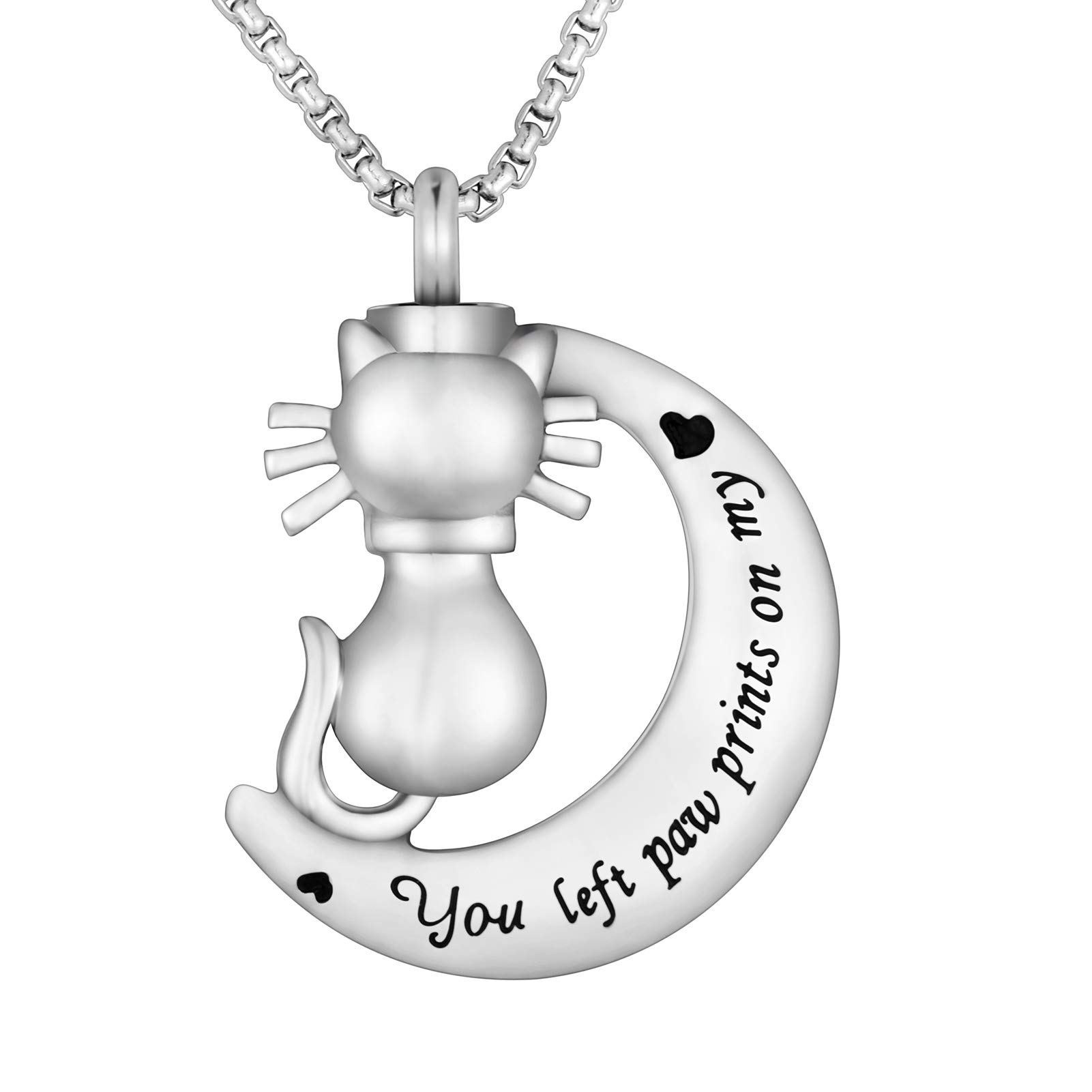 Urn Necklace for Ashes Moon Ashes Necklace Stainless Steel Cremation Necklace for Pet Memorial Ashes Holder - You Left Paw Prints on My Heart