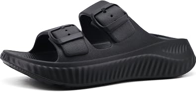 KuaiLu Womens Recovery Sandals Comfortable Plantar Fasciitis Arch Support Ladies Orthopedic Sport Slides Open Toe Slip On Thick Athletic Cushion Slippers Summer Pool Beach Walking Shoes Black Size 7
