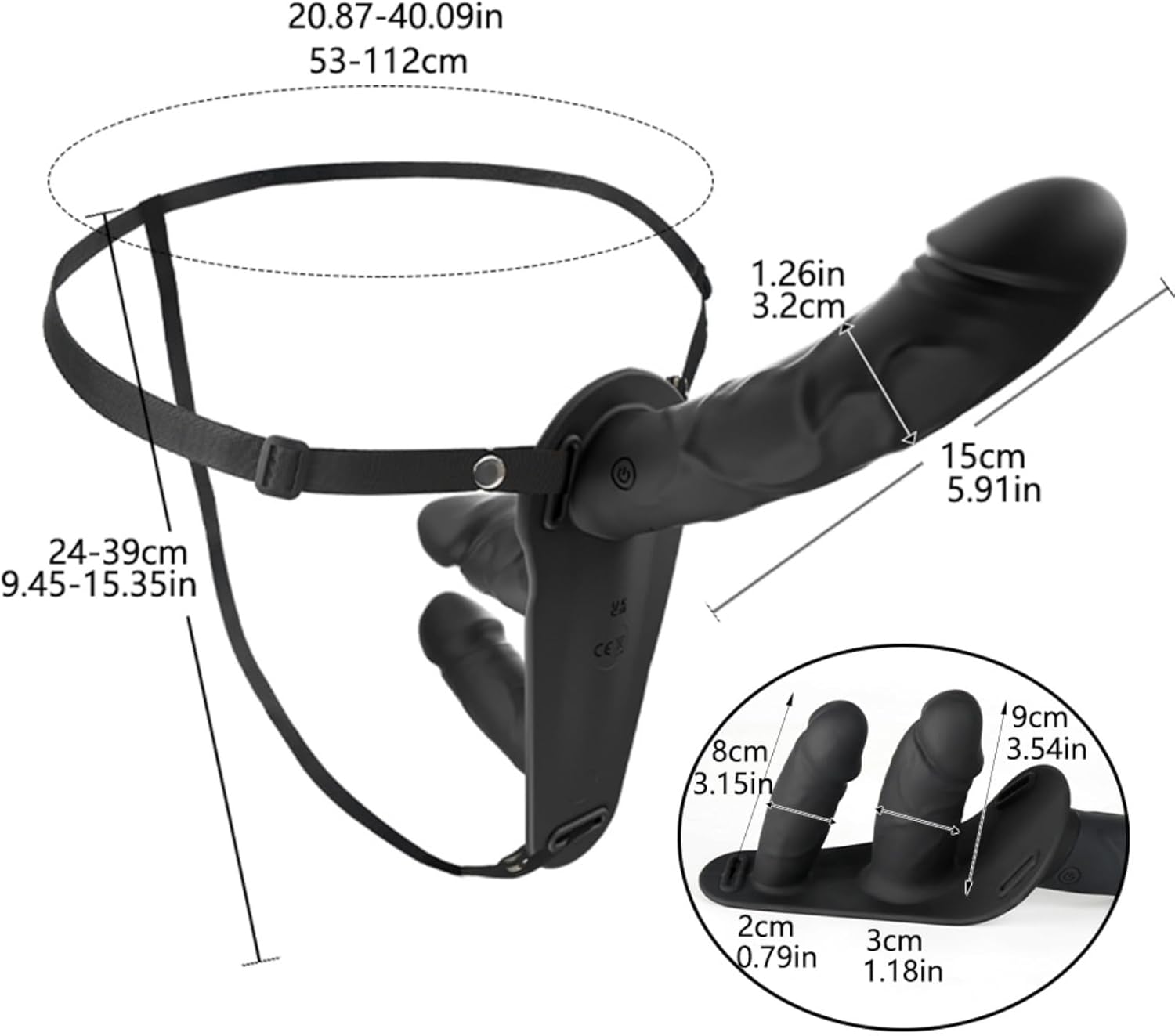 Black Harness Strap-On Vibrating Dildo 3 Adjustable Penis Adult Sex Toy, Remote Silicone Wearable Pegging Dildo with 10 Modes