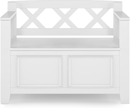 Vista 126 de SIMPLIHOME Amherst Banco de almacenamiento de entrada, asiento de pasillo de madera maciza de 48 pulgadas de ancho en gris niebla, banco