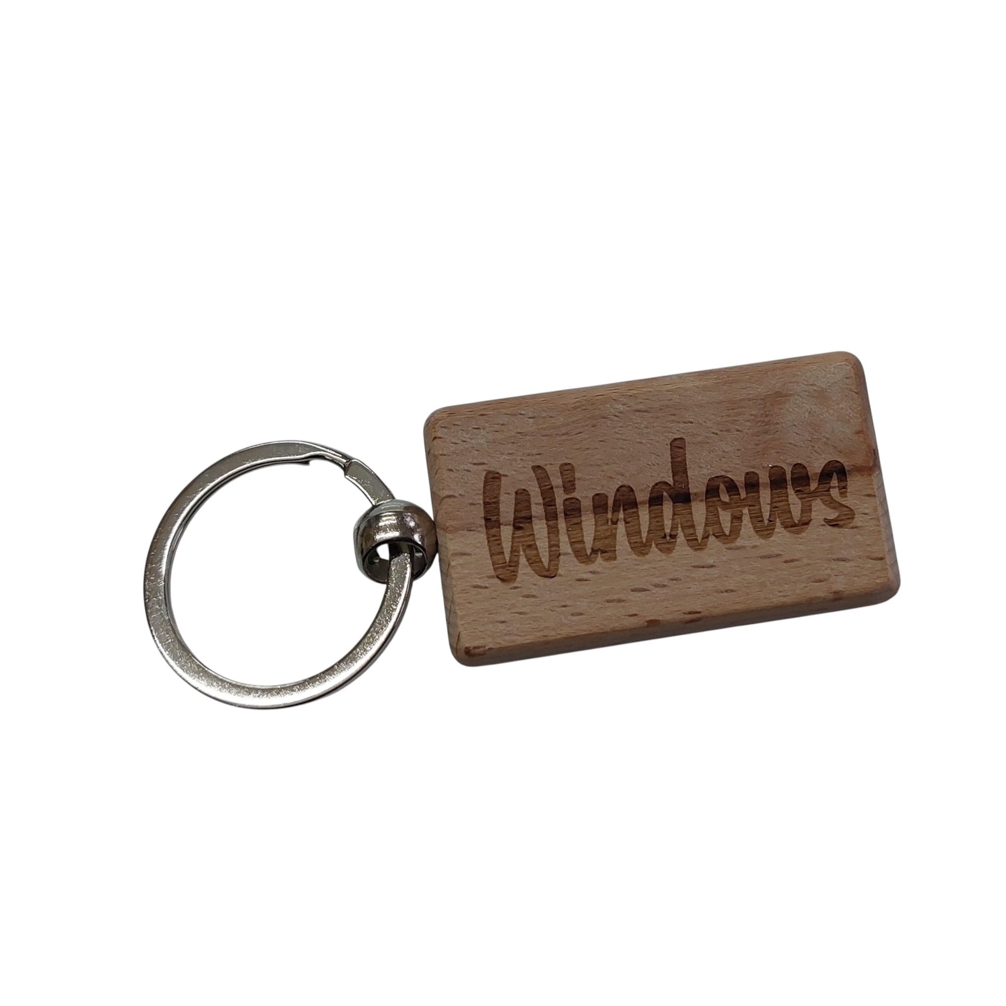 Decalarama Windows Keyring Gift Nice Cute Custom Engraved Wooden Key Fob Novelty House Keys Present
