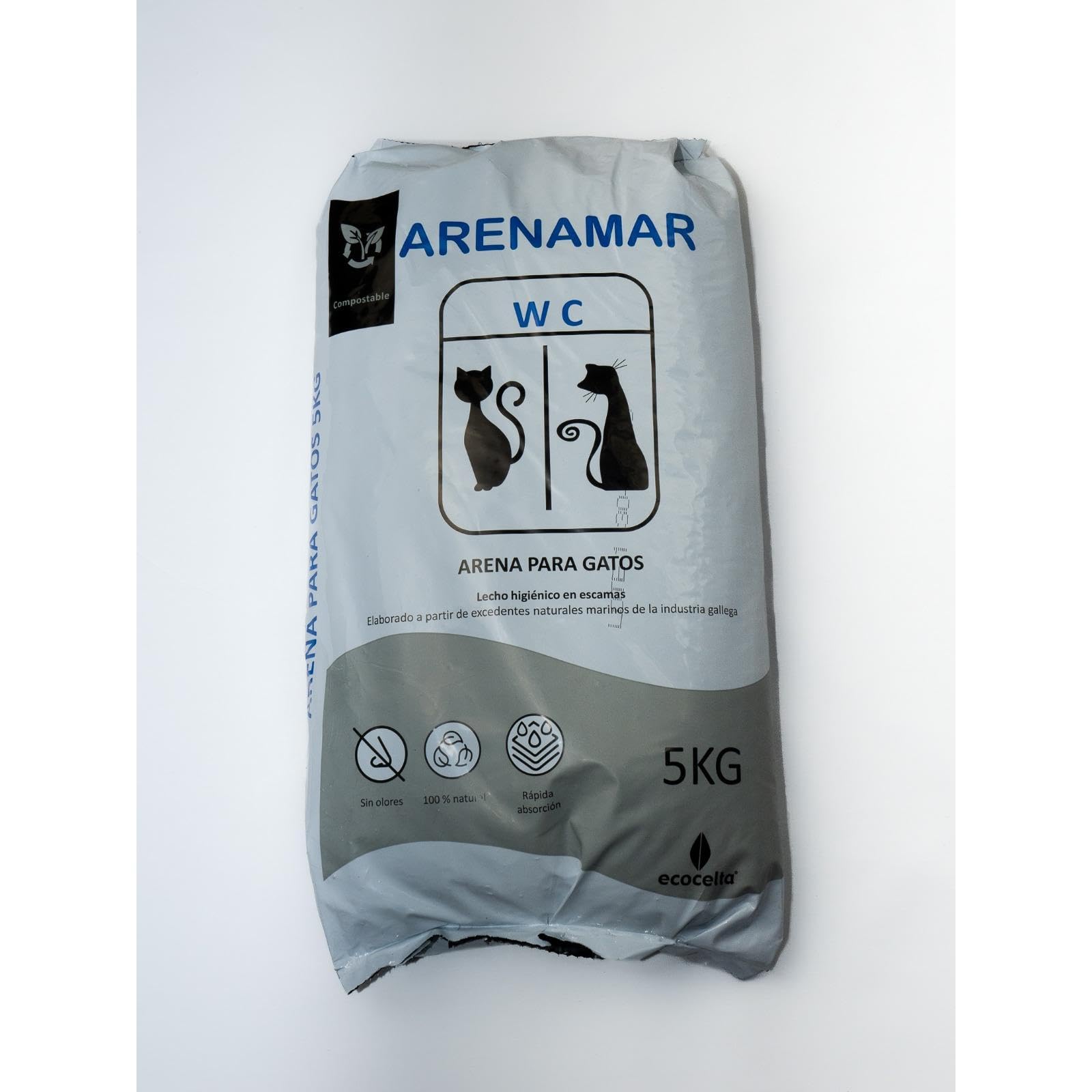 Peyca Arenamar 5kg - Ecocelta. Arena para Gatos elaborado a Partir de excedentes Naturales Marinos. 100% Natural. Neutraliza los olores.