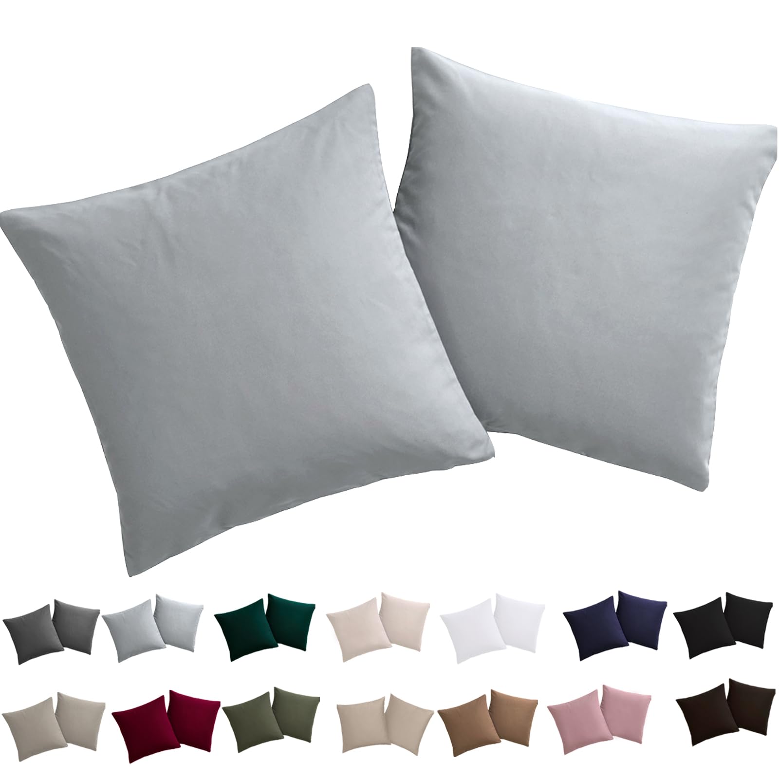 Soifox Cushion Cover 50 x 50 cm, Set of 2 - Pillowcases 50 x 50 cm, Grey, 100% Microfibre, Non-Iron and Wrinkle Free with Zip — image 1