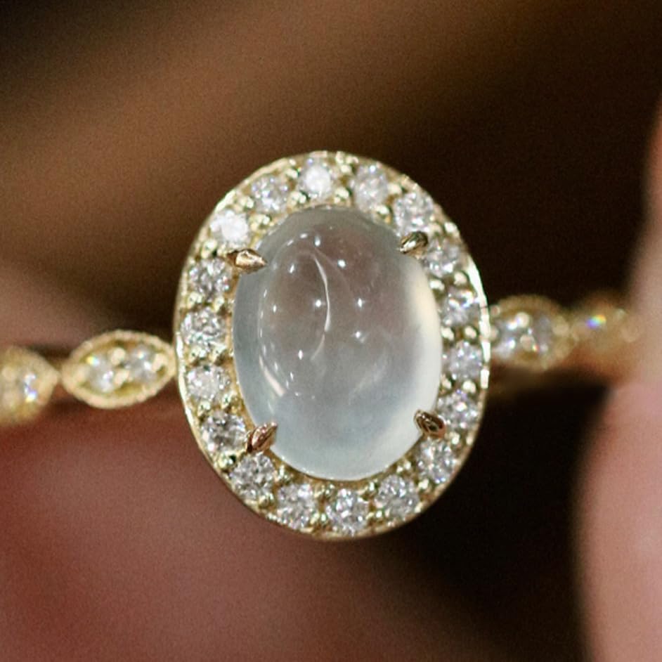 Moonstone White Ice Jade Ring Gem Zircon Diamond Ring 14k Gold Filled Open Ring Adjustable Handmade Hetian Green Jade Crystal Ring - Image 5