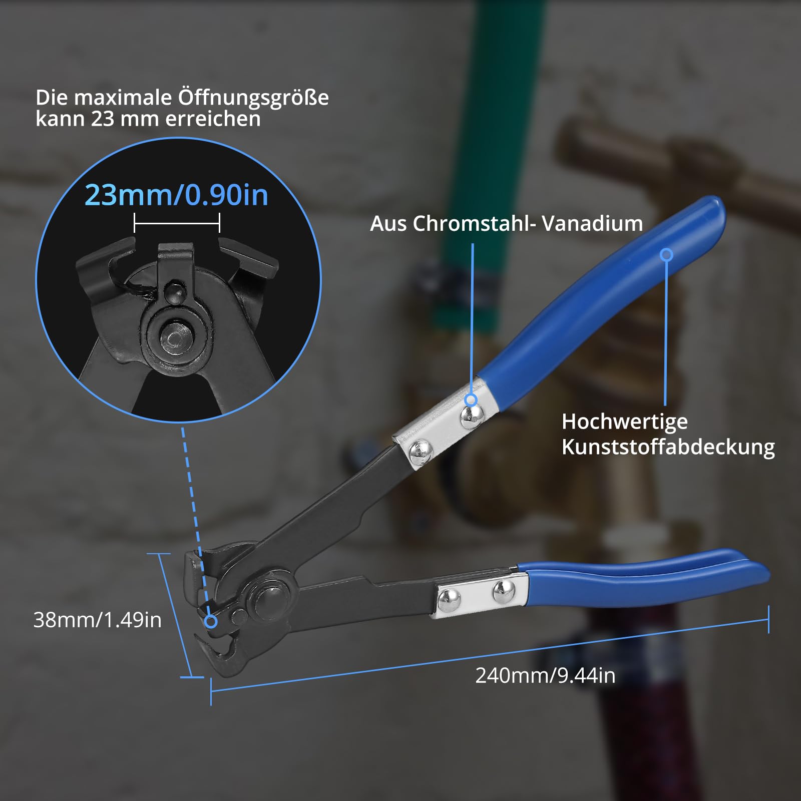 CAMWAY Einzelohr Stufenlos Schlauchschellen Set, 180 Stücke Schhlauchklemmen 5,8-21mm(9 Größen) aus 304 Edelstahl + Ohrklemmenzange Schlauchschellenzange Einzelohrschlauchklemme Crimper Werkzeug Kit