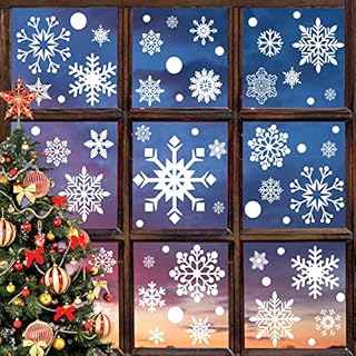 UMIPUBO 492 pcs White Snowflakes Window Stickers Static Decal Stickers Snow Flakes Stickers for Christmas Window Clings Decorations (B:21 * 29.5cm*12)