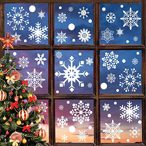 UMIPUBO 492 pcs White Snowflakes Window Stickers Static Decal Stickers Snow Flakes Stickers for Christmas Window Clings Decorations (B:21 * 29.5cm*12)