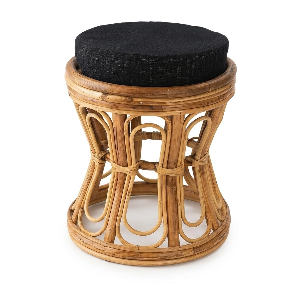 IRA Moonshine Cylindrical Cane Stool Charming Woden 36x36x43 cm | Barrel Shape Rattan Ottoman for Living Room, Balcony and Outdoor Seating-image-17
