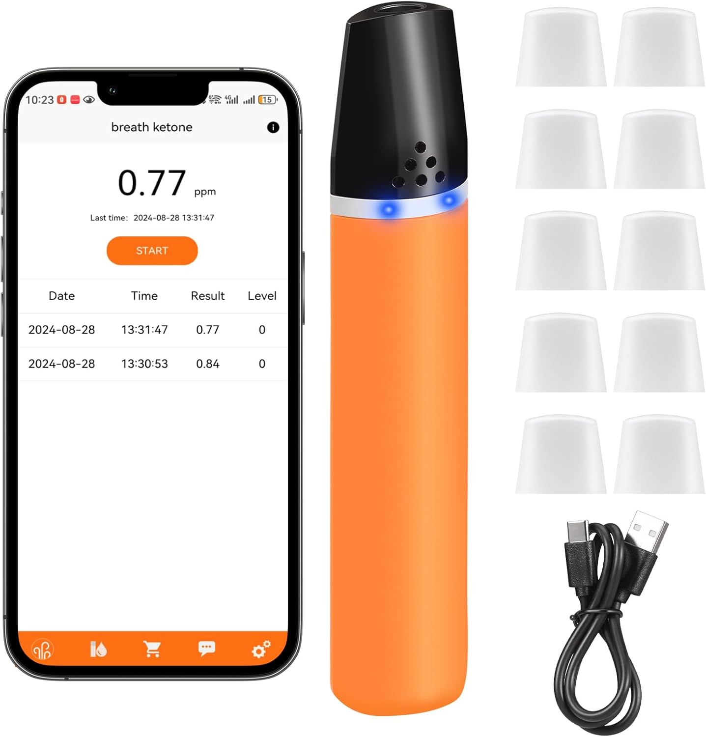 Advanced Ketone Breath Analyzer for Keto Diet | Portable Ketosis Tester with Free App Sync, 3s Fast Reading and Sync | Environmental Calibration Tech with10 Sterilized Mouthpieces