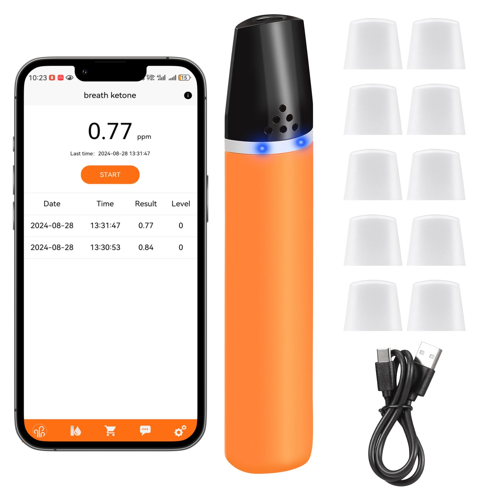 Advanced Ketone Breath Analyzer for Keto Diet | Portable Ketosis Tester with Free App Sync, 3s Fast Reading and Sync | Environmental Calibration Tech with10 Sterilized Mouthpieces