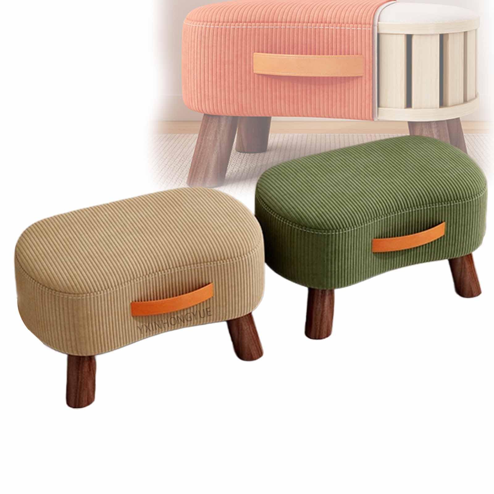 Tabouret de change en coton et lin bicolore vert marron avec assise incurvée confortable