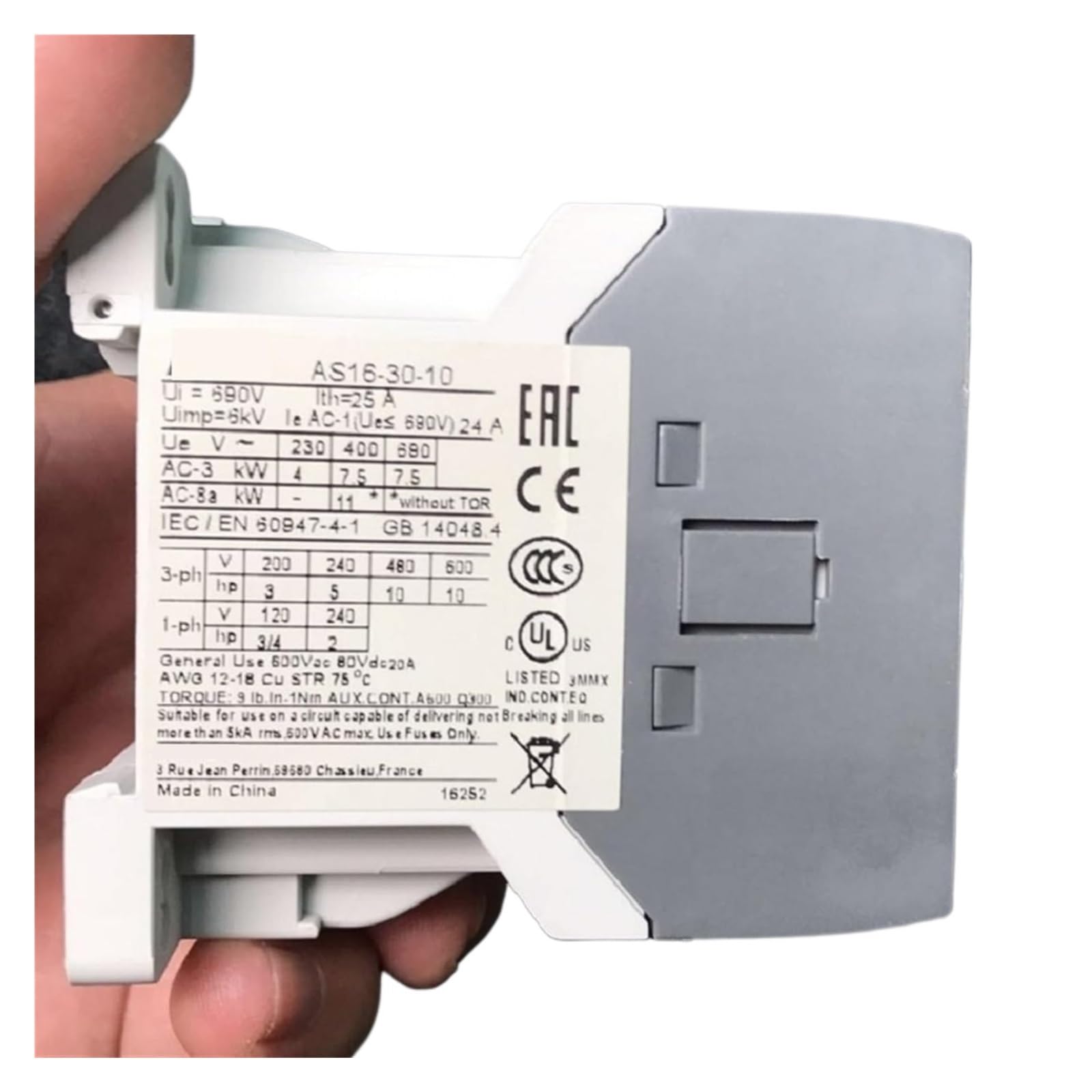 Contacteur CA AS16-30-01-23 110V résout les courts-circuits de commande
