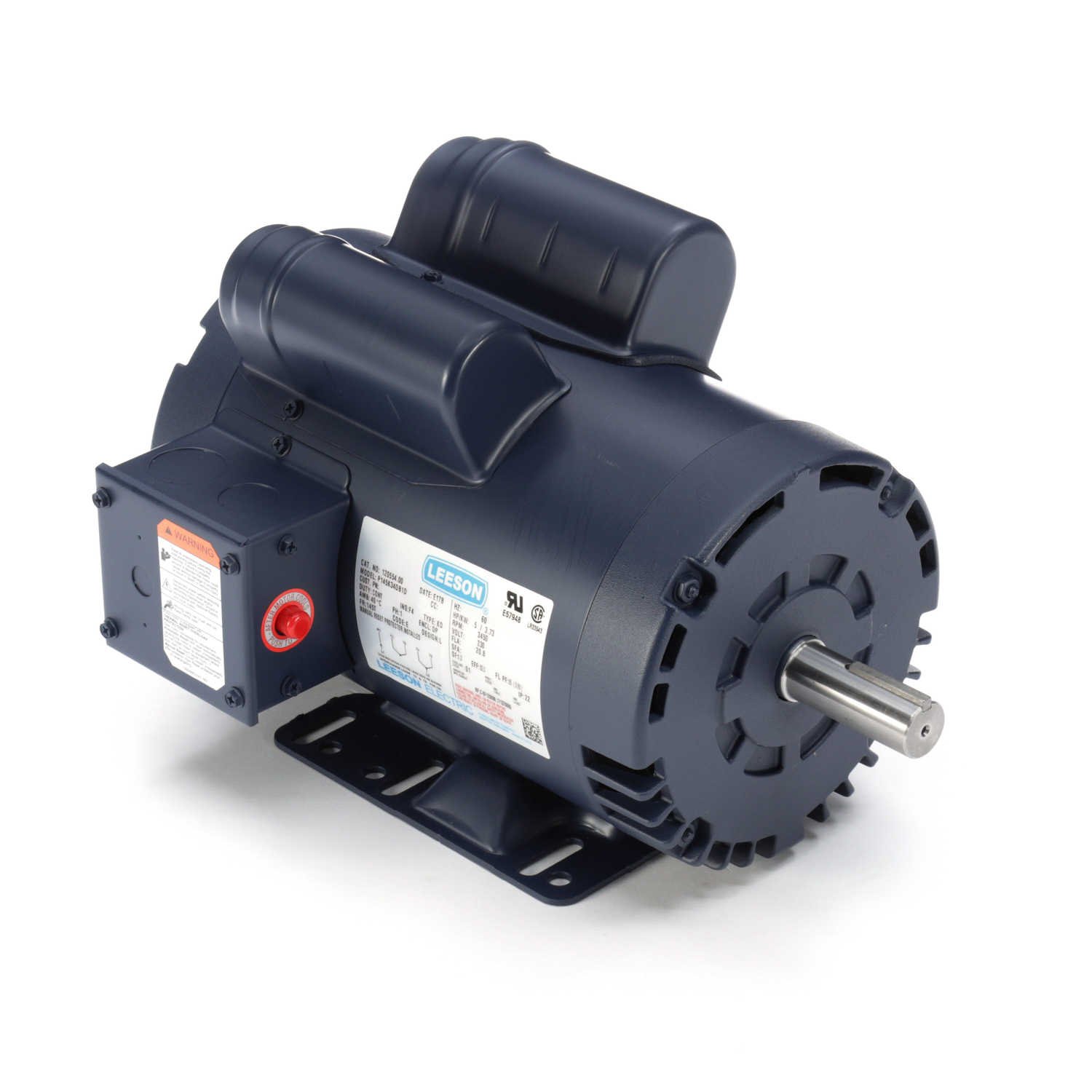 Leeson 120554.00 Compressor Duty ODP Motor, 1 Phase, 145T Frame, Rigid Mounting, 5HP, 3600 RPM, 230V Voltage, 60Hz Fequency