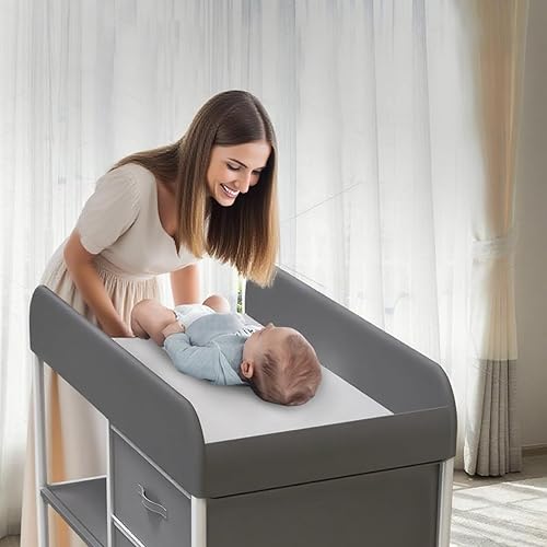 Miniatura 7 de Cambiador de bebé, cambiador portátil, estación de cambio de pañales con almohadilla impermeable, cambiador con 3 cestas de almacenamiento,