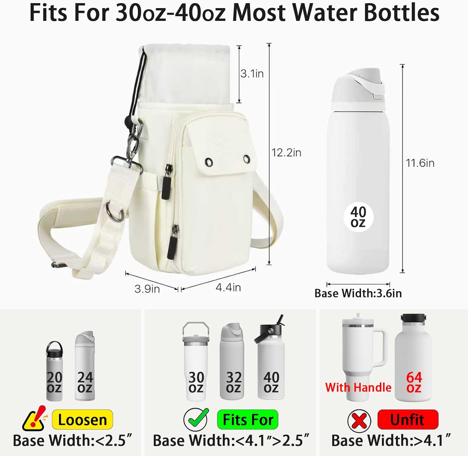 Water Bottle Holder with Strap 32 40oz Crossbody Insulated Water Bottle Carrier Sling Bag with Adjustable Wide Strap and Phone Purse 5 Pockets for Walking Hiking Gym Travel - Image 3