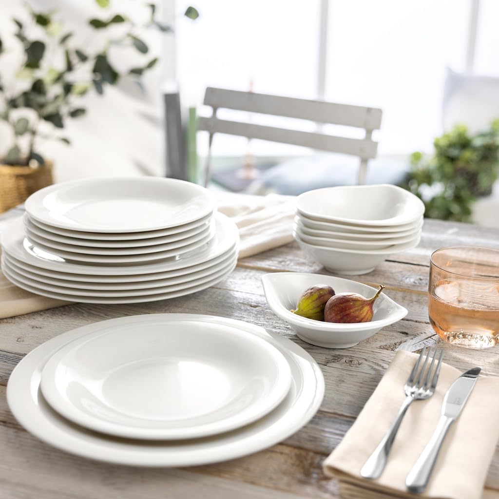 Villeroy & Boch New Cottage Basic Salad Plate, 8.25 in, Premium Porcelain, White | White porcelain breakfast plate, timeless curved design, made in Germany, dishwasher and microwave safe, great for breakfast