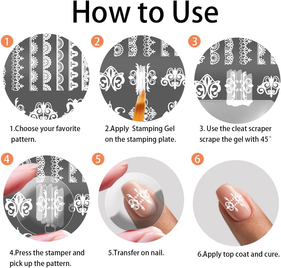 PH PandaHall 3pcs French Lace Pattern Nail Stamp Plate Flower Lace Nail Art Template Stainless Steel Nail Image Plate Lace Pattern Nail Art Stencils for Women DIY Printing 4.7x2.3 inch