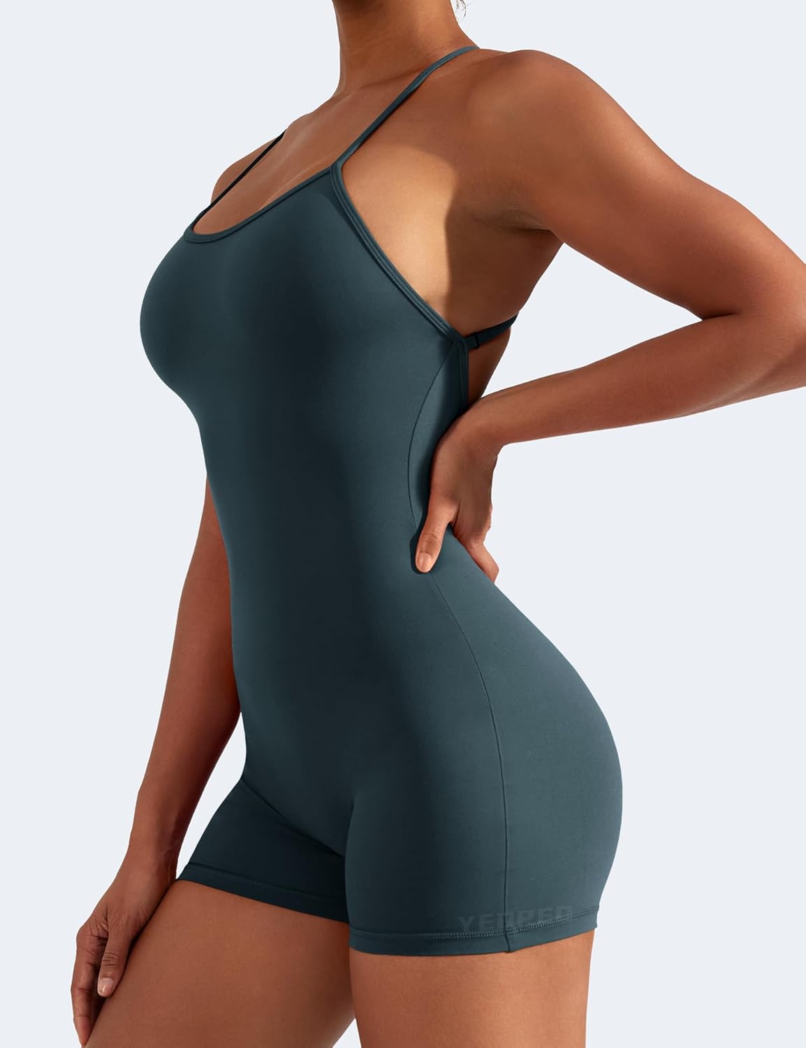YEOREO Backless Tummy Control Jumpsuits for Women One Piece Workout Jumpsuits Sleeveless V Back Lizvette Scrunch Yoga Rompers - Image 3