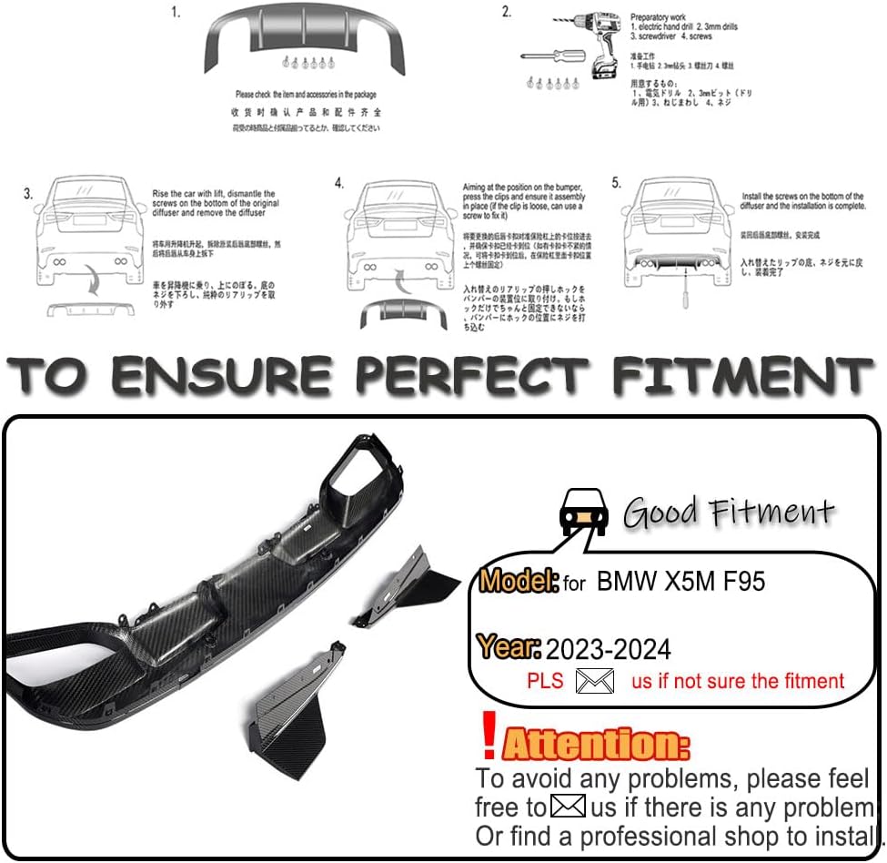 Dry Carbon Fiber Rear Bumper Diffuser for BMW X5M 2023-2024 Rear Diffuser Lower Bumper Lip Diffuser Body Kit Factory Outlet